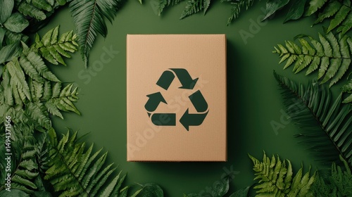 Eco-Friendly Packaging Box Surrounded by Green Leaves and Nature Elements for Sustainable Lifestyle Concept