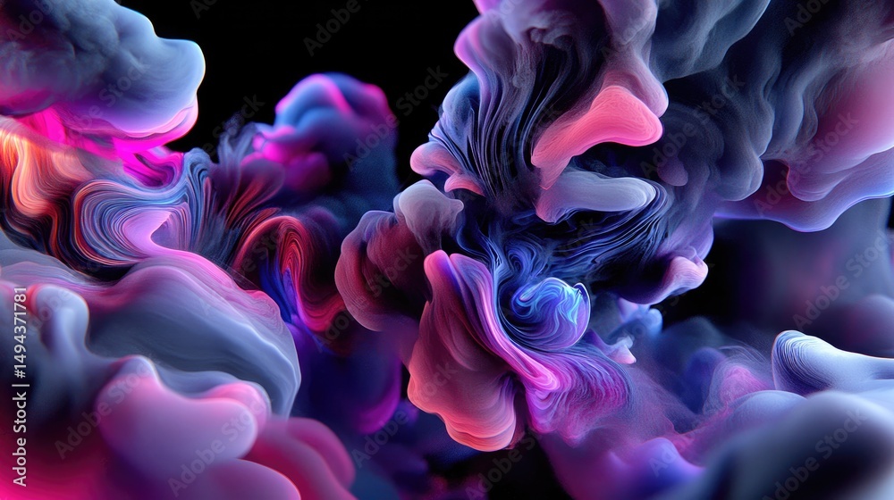 Fototapeta premium Intricate abstract shapes of swirling ink in vibrant hues.