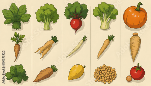 Assorted Vegetables Illustration Colorful Food Still Life