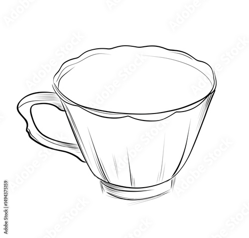 Elegant teacup with scalloped edge sketch vector