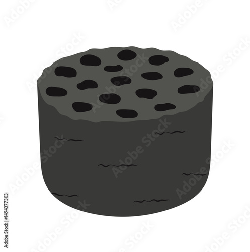Single Charcoal Block Illustration Isolated on White Background