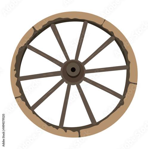 Wooden Wagon Wheel Illustration Isolated on White Background