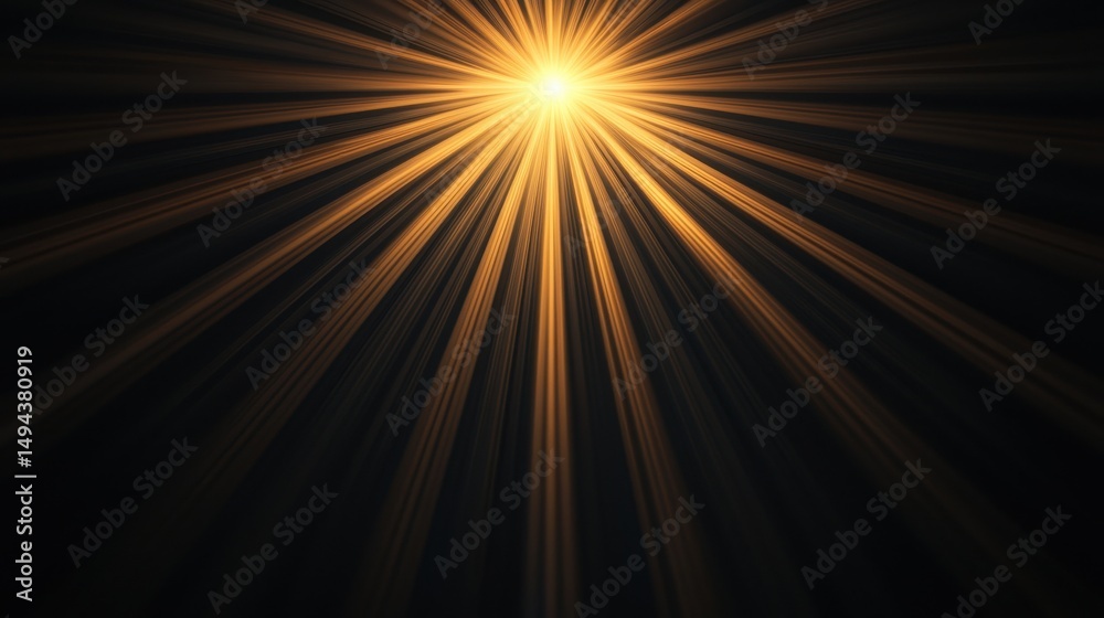 Fototapeta premium Radiant Sunburst with Golden Rays Illuminating a Dark Background in Striking Visual Contrast