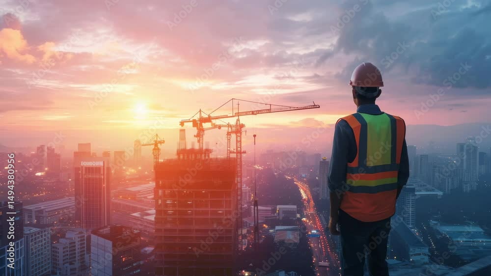 custom made wallpaper toronto digitalWorker Standing Above Growing City Infrastructure