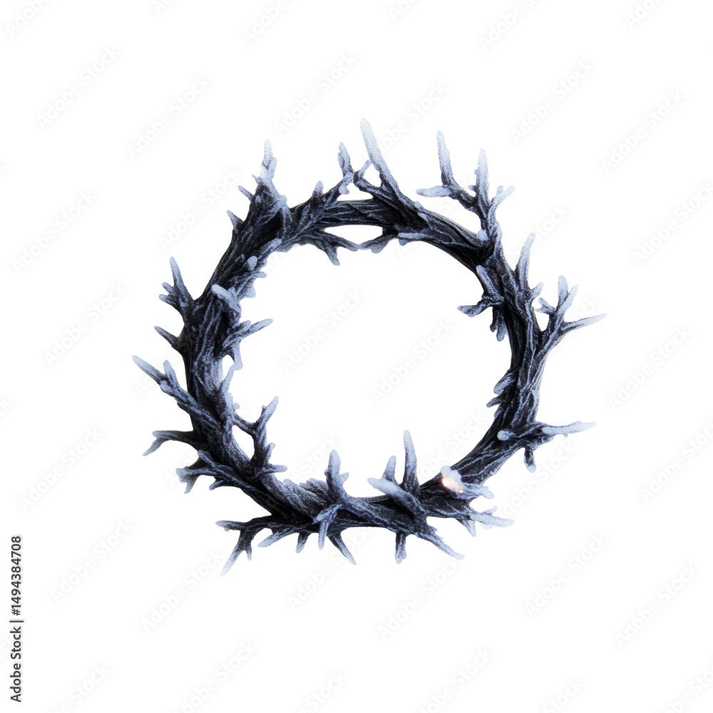 Obraz premium Frosted Winter Branch Wreath, Circular Frozen Branches, Holiday Decoration