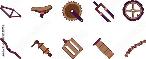 bicycle part icon set