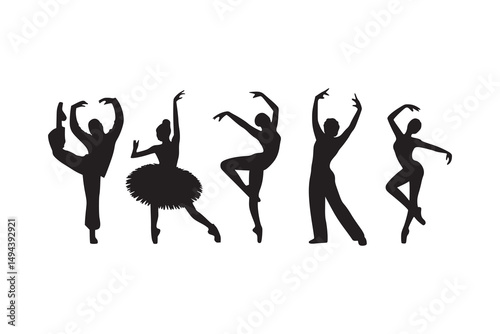 Dynamic Black Dancer Silhouettes in Various Poses