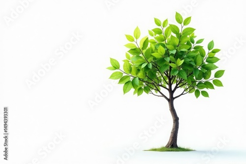 Single young tree, delicate leaves, white backdrop, vibrant, flora