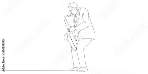 Continuous Line Drawing of a Man Playing Saxophone