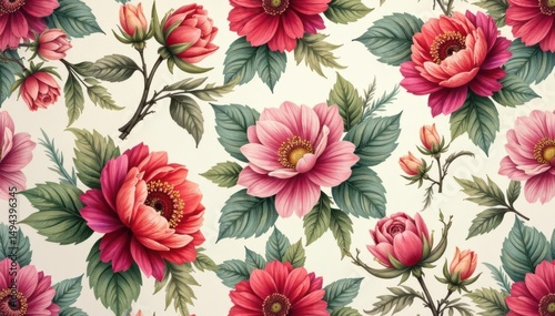 Elegant floral motif repeating seamlessly, ideal for interior design applications , retro, design, plant