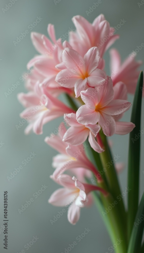 Fototapeta premium Delicate Hyacinth Blossoms with Soft Pink Petals and Green Foliage