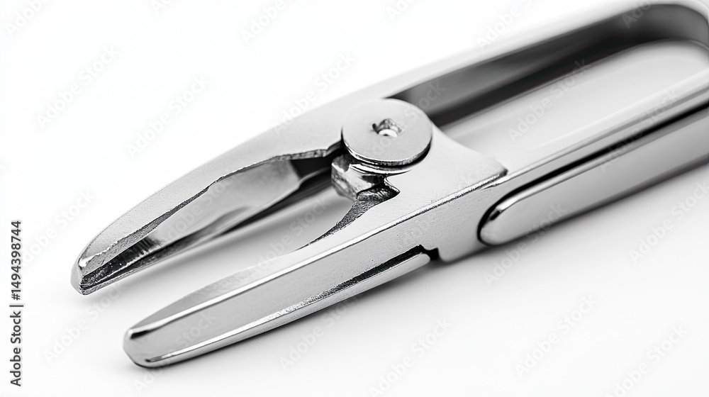 Isolated on white, a silver stainless steel nail clipper, a sharp manicure tool for nail cut Isolated on white, a silver stainless steel nail clipper, a sharp manicure tool for nail cut