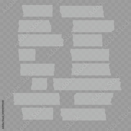 Realistic Set of Beige Adhesive Tape Pieces on Transparent Background. Vector