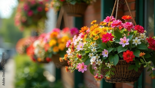 Wallpaper Mural Vibrant overflowing hanging baskets brimming with colorful flowers , blossom, blooms Torontodigital.ca