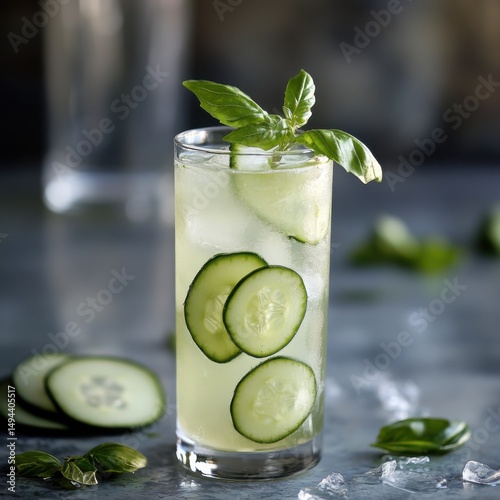 Summer Cucumber Basil Collins Cocktail Refreshment