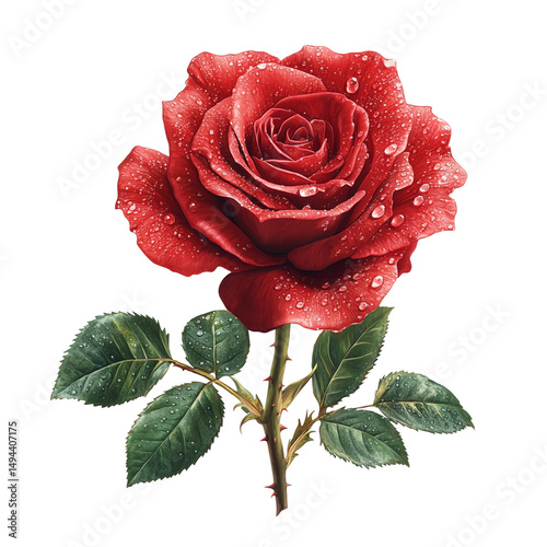 Title: Realistic Red Rose Flower Clipart PNG