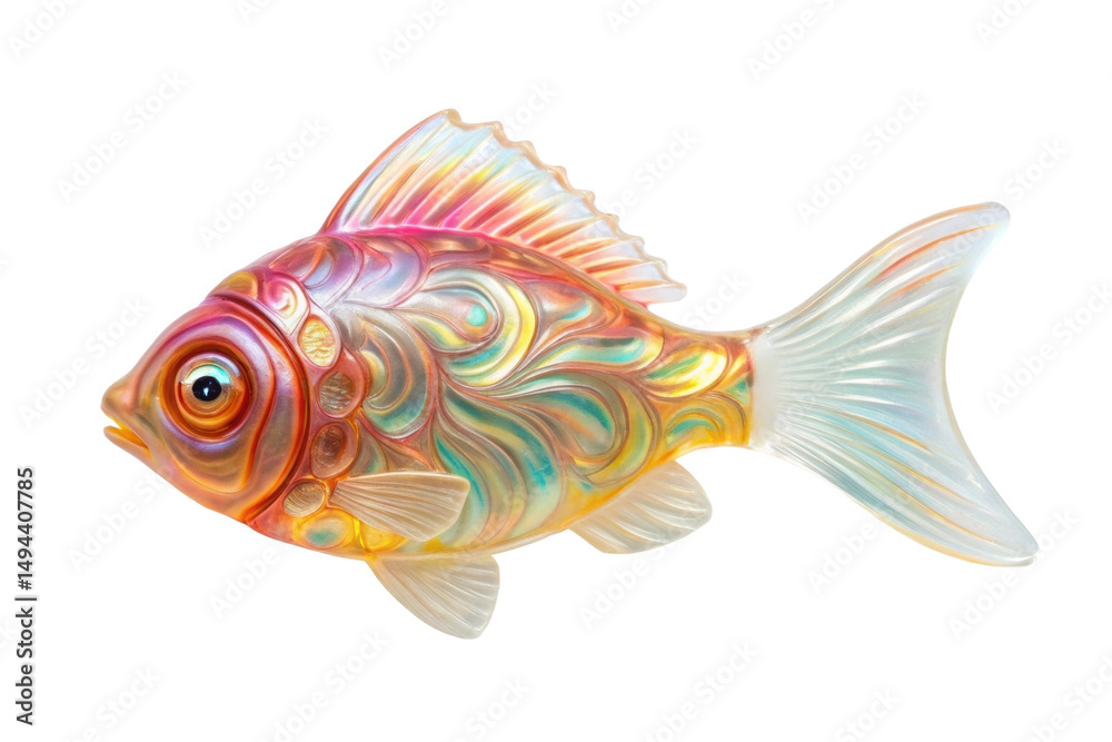 Fototapeta premium PNG Colorful glass fish sculpture with intricate swirling patterns