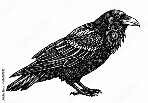 Tableau sur toile Detailed Illustration of a Raven in Profile View