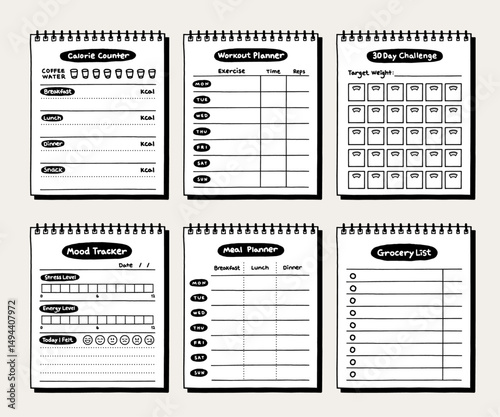 드로잉 일러스트 다이어트 플래너 메모지 템플릿 세트