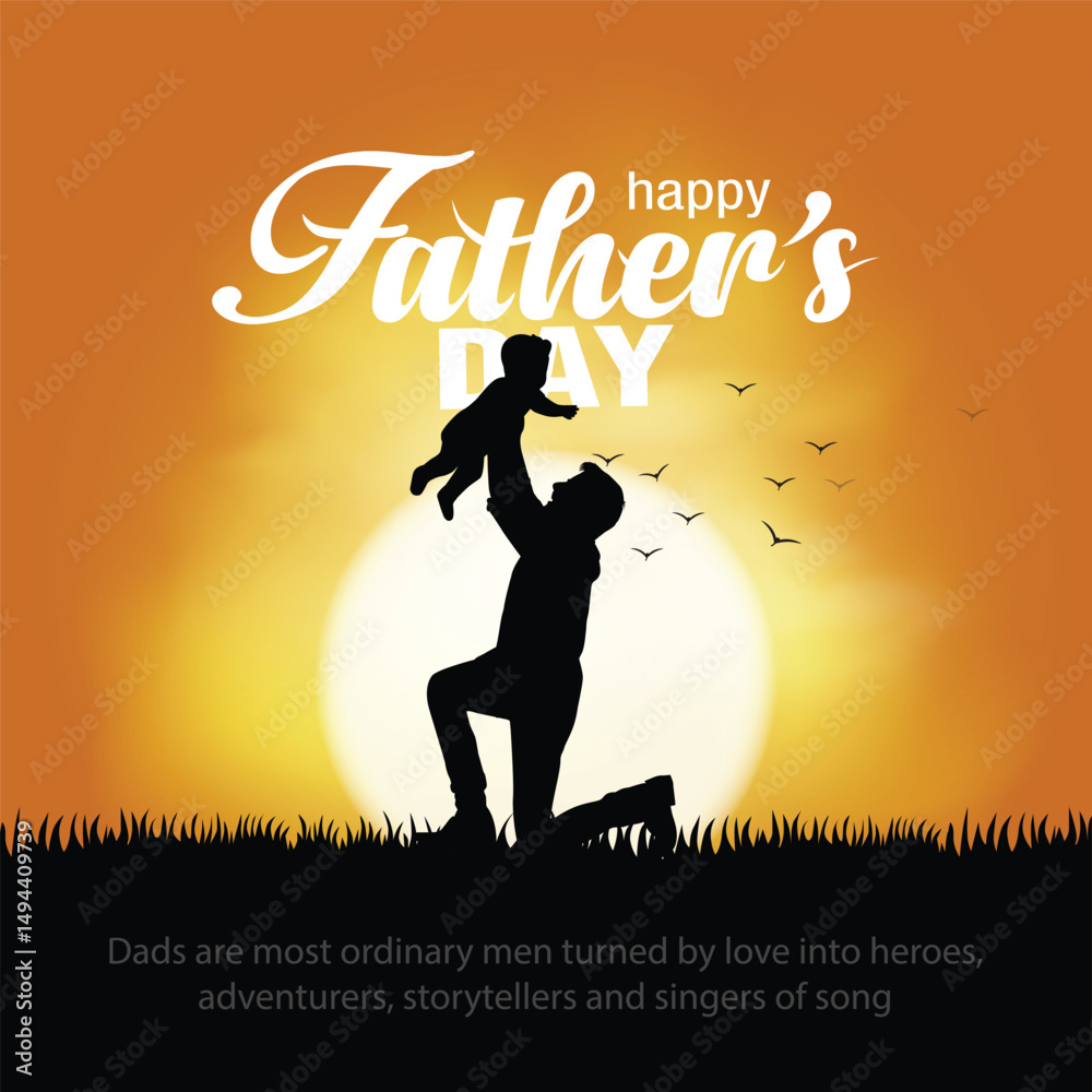 happy fathers day super hero  dad Side View of Lifting Up Baby. abstract vector illustration design