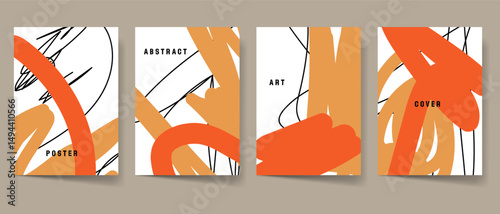 Modern abstract art cover template set. Maximalism poster collection. Creative modern art for print. Scribble contemporary pattern graphics