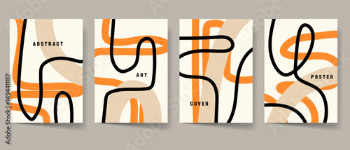 Modern abstract art cover template set. Maximalism poster collection. Creative modern art for print. Scribble contemporary pattern graphics