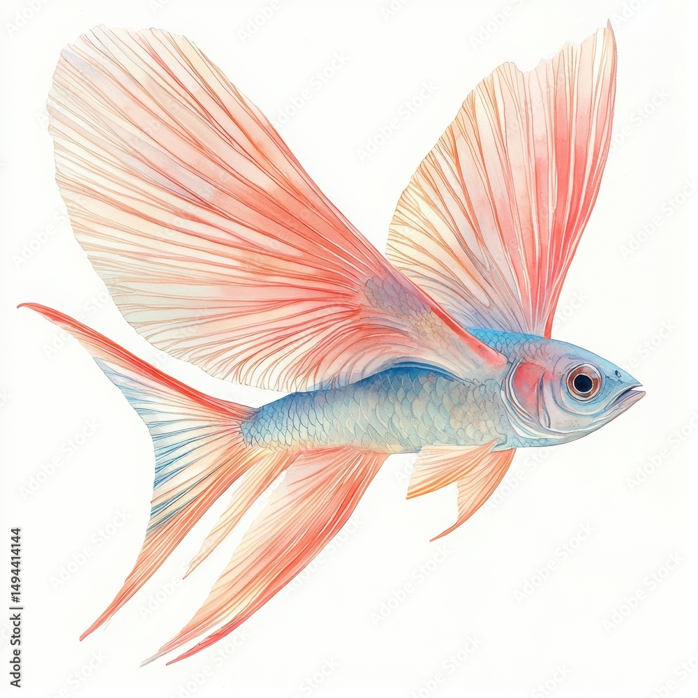 Fototapeta premium Vibrant Fish with Colorful Fins Swimming in Clear Water Background