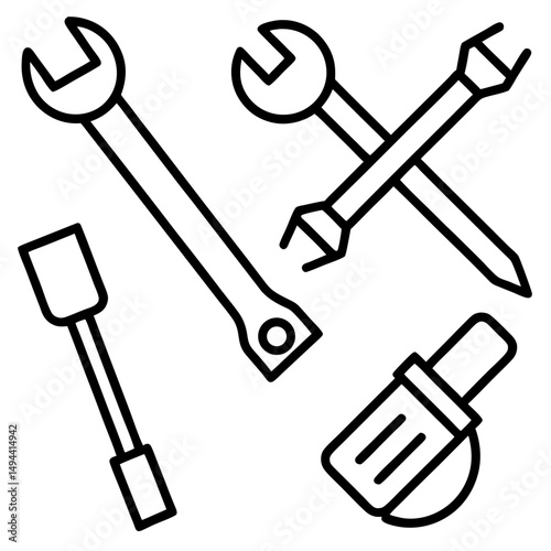 Collection of simple black line tool icons