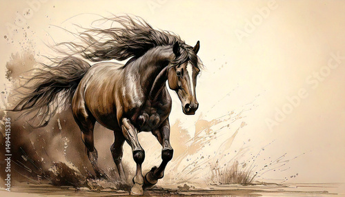 疾走する馬,Generative AI,AI画像