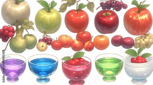 Colorful fruits and fruit desserts.