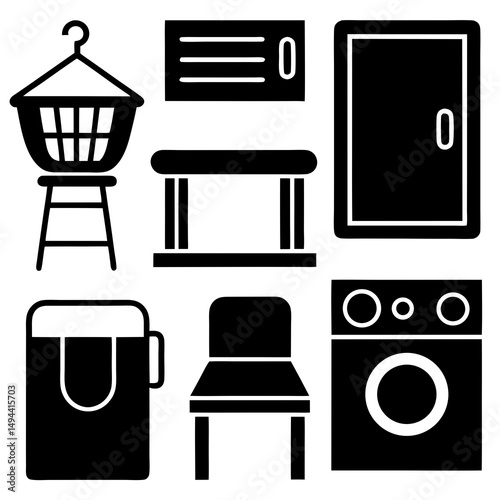 Laundry room and utility room icon set