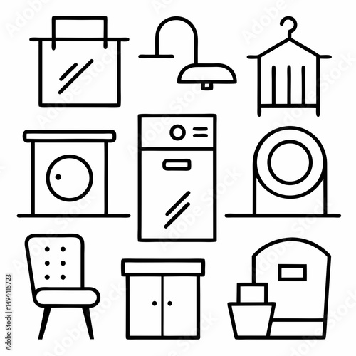 Line art icons of home furnishings and appliances