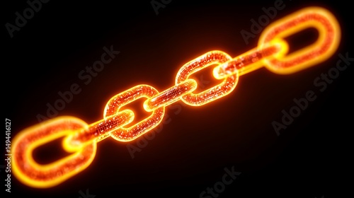 A glowing chain link formation against a dark backdrop symbolizes connection and digital technology