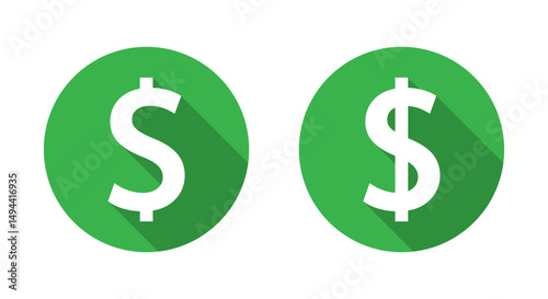 Dollar, USD money icon with long shadow. Currency sign symbol