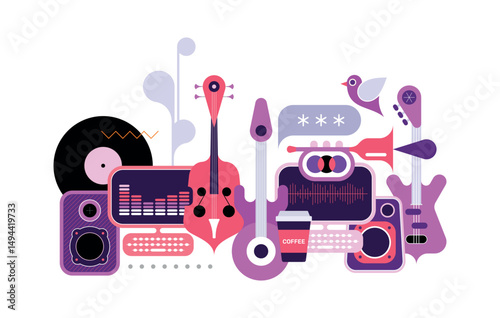 Colored musical design isolated on a white background Audio Recording Studio vector illustration.