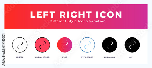 Left right icon set with different styles. Design elements for logo. Vector illustration.