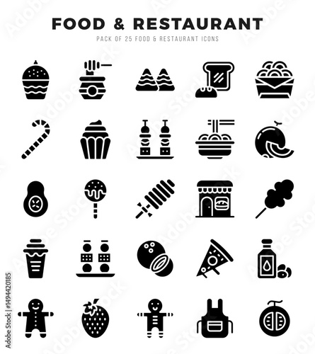Set of Food and Restaurant Icons Glyph icons collection.