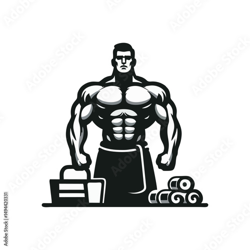 Minimalist vector bodybuilder spa artwork fitness athlete bodybuilding wellness therapy strength beauty recovery lifestyle health motivation discipline endurance balance energy for sport design