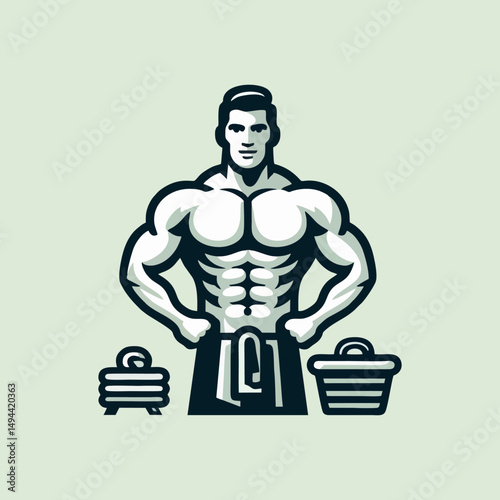 Vector illustration of bodybuilder spa concept with muscular athlete relaxing in luxury wellness center gym and sauna fitness training posing competition physique massage recovery for lifestyle design