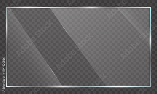 Vector glass frame. Isolated on transparent background. Glass banner realistic