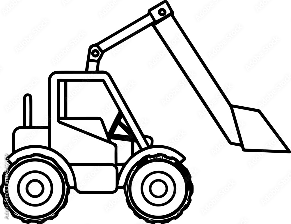 Naklejka premium excavator outline line art illustration, coloring book page