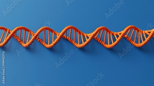 3D Rendering of Orange DNA Strands on Blue Background Close-Up View