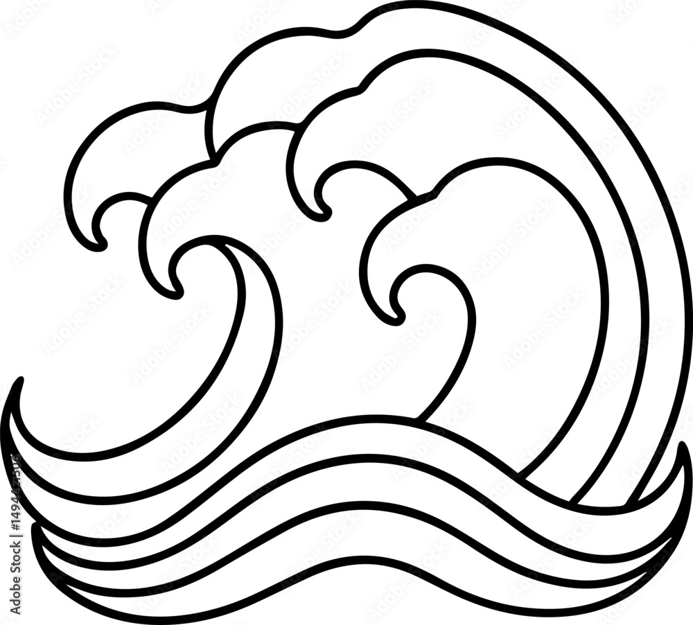 Naklejka premium wave outline line art illustration, coloring book page