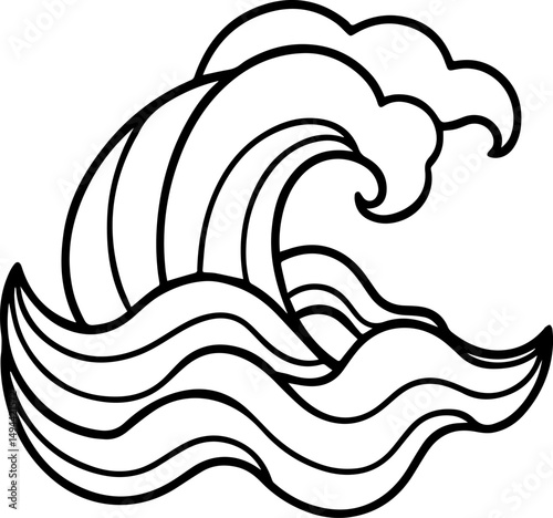 wave outline line art illustration, coloring book page