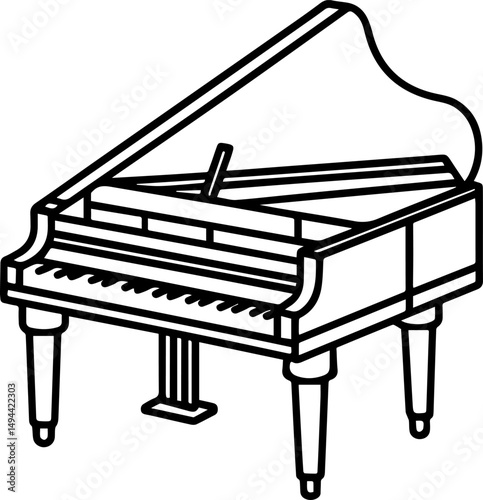 piano outline line art illustration, coloring book page