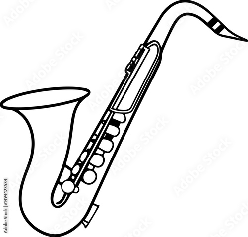 saxophone outline line art illustration, coloring book page