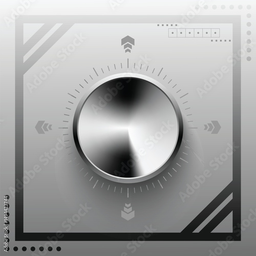 Abstract Metallic Control Knob Silver Dial with Technological Indicators