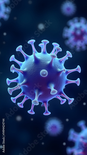 Glowing icosahedral virus with spiral tendrils, microscopic view, bioluminescent edges, sci-fi pathogen concept, HD render.