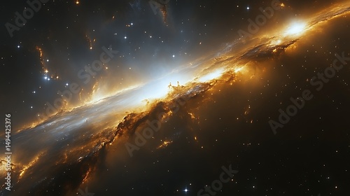 Cosmic nebula with glowing gas and dust.