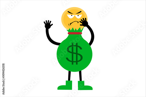 angry money sack character covering his face with his hands